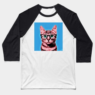 Pop Art Geek Cat in Bkue Background - Print / Home Decor / Wall Art / Poster / Gift / Birthday / Cat Lover Gift / Animal print Canvas Print Baseball T-Shirt